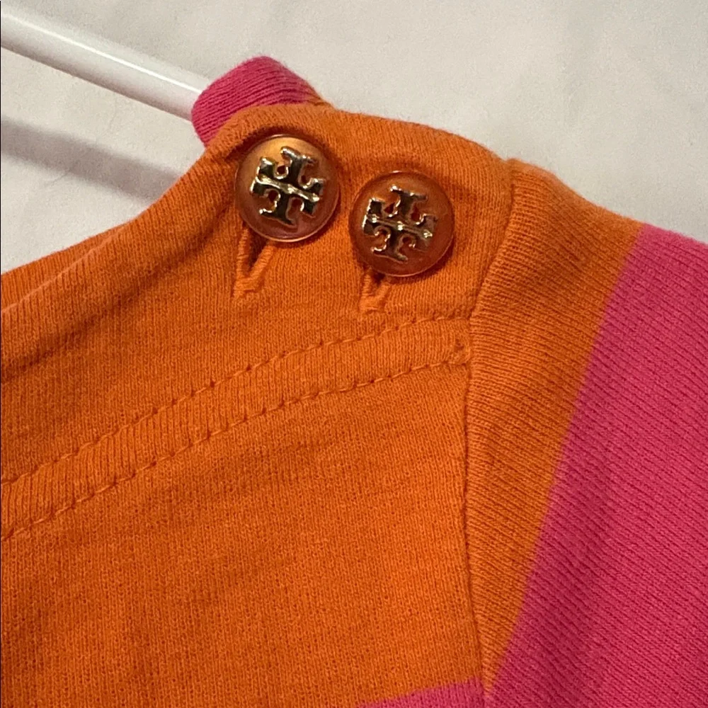 Tory Burch Wide Striped Pima Cotton Boatneck Top in Orange and Pink